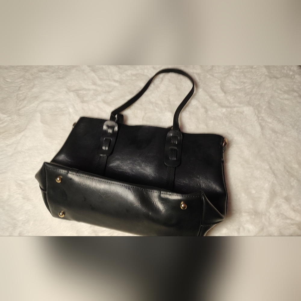 Black Faux Leather Tote